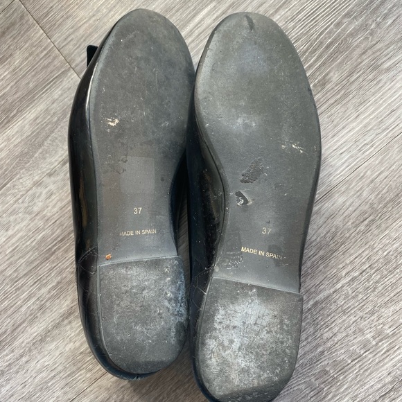 French Sole Black Leather Ballerina Shoe with Ribbon Bow - Picture 6 of 7